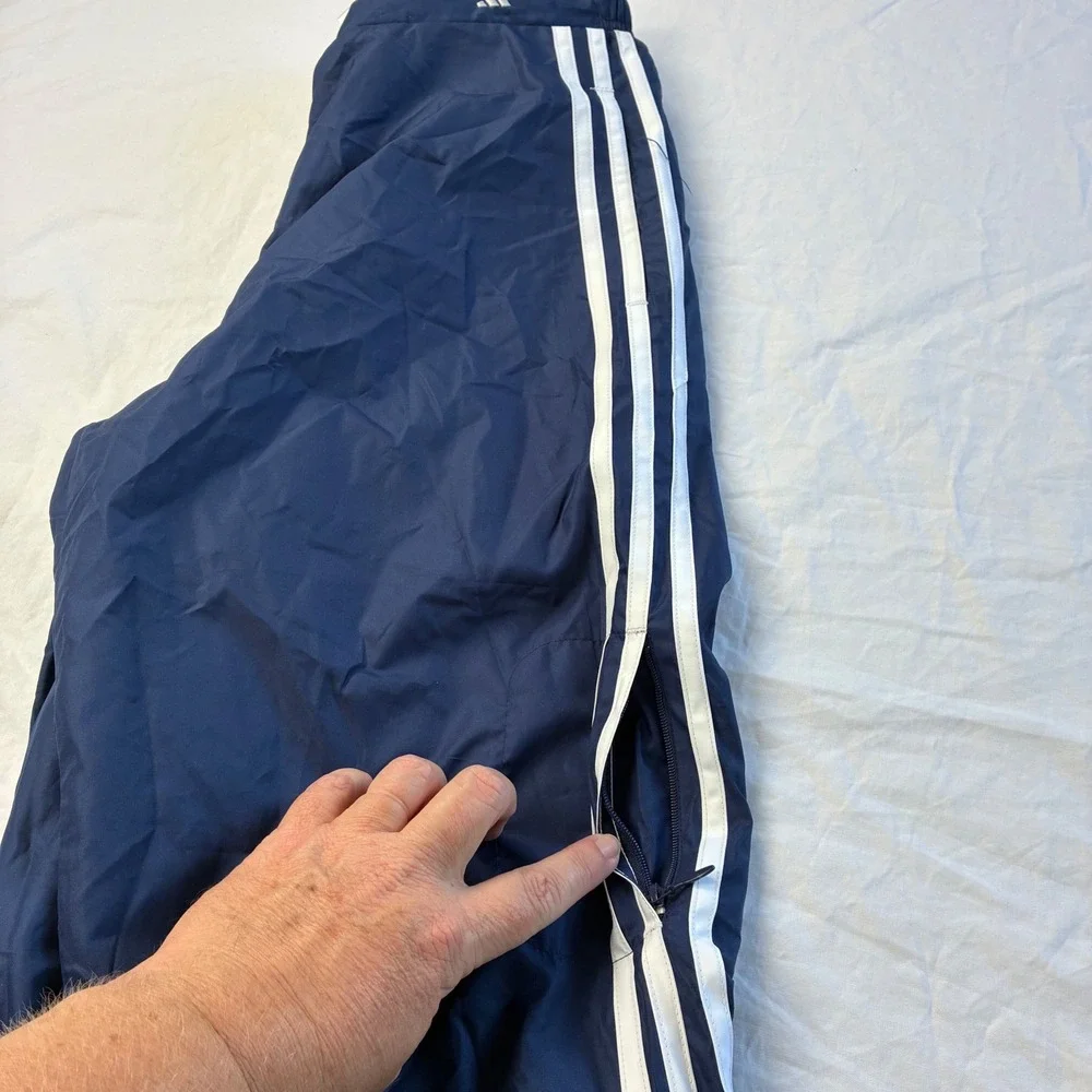 Vintage 2004 Adidas Navy Blue Windbreaker Track Pants Y2K 3 Stripe Mens S Unisex